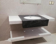 Modern Grey Night Marble Vanity – Elegant Washroom Sink with Storage Shelf